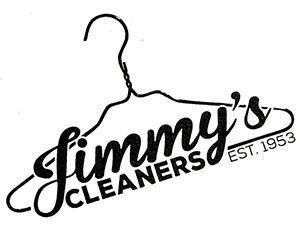Jimmy’s Cleaners logo on a hanger, black text with “Est. 1953” in gray.