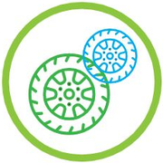 Two tires are connected to each other in a green circle.