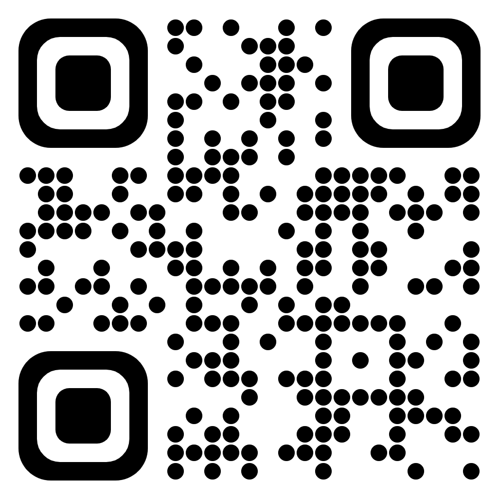 QR code: black and white pattern for scanning.