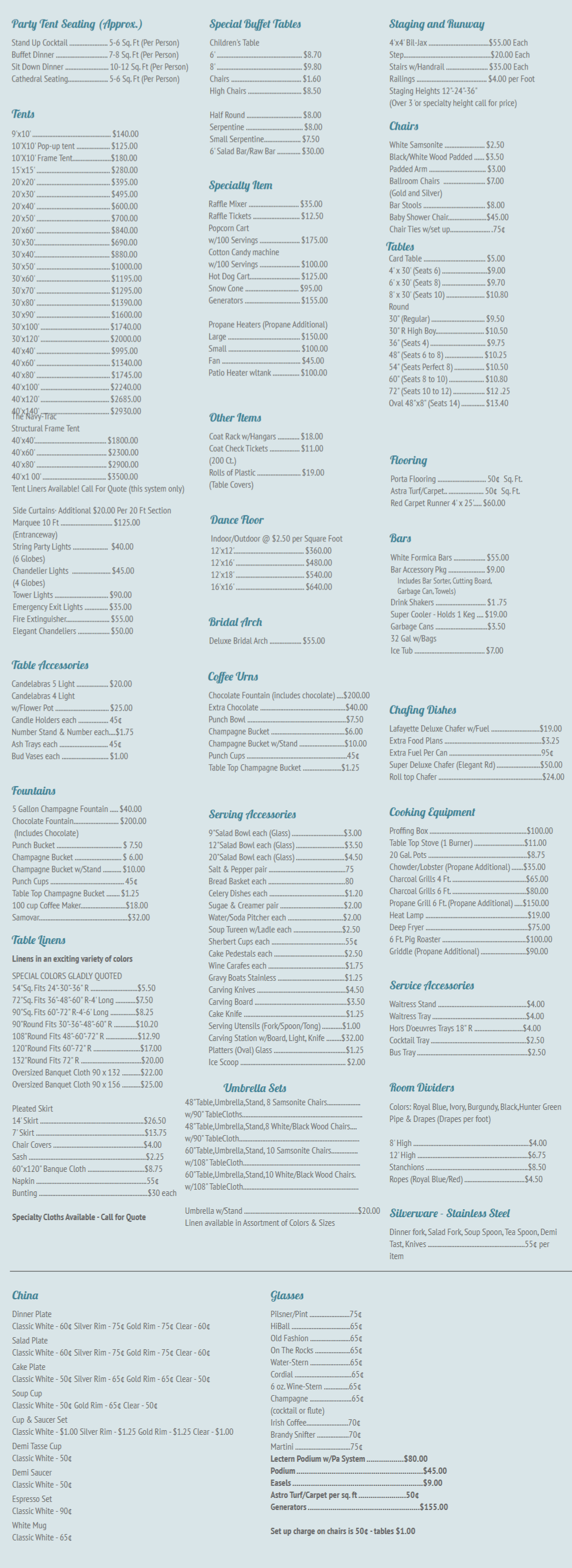 Table Rental Prices