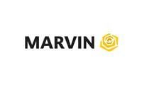 MARVIN logo with black text and a yellow geometric flower symbol.