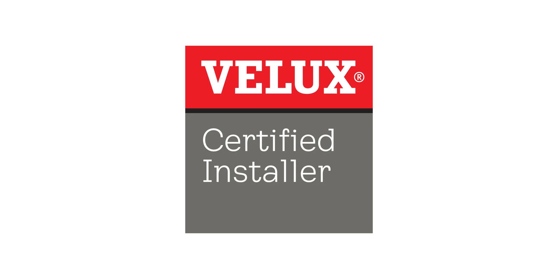 Velux Certified Installer logo, red and gray hexagon with 