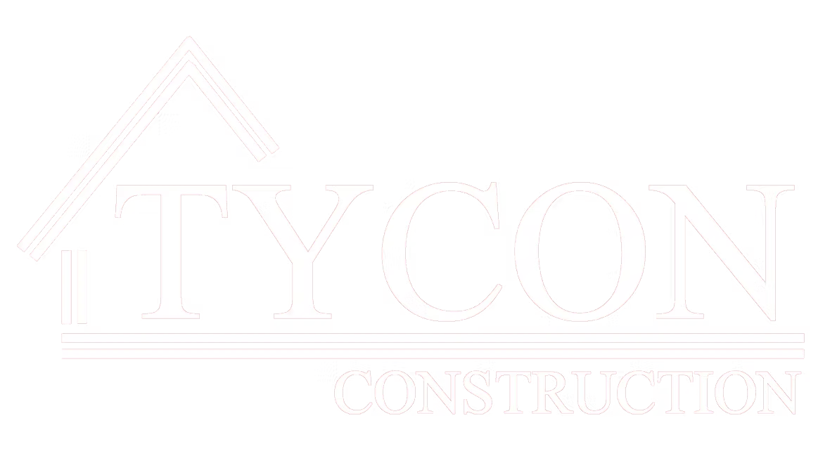 TYCON Construction logo with a house roof icon and light blue text
