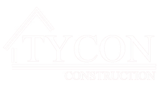 TYCON Construction logo with a house roof icon and light blue text