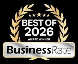 BusinessRate “Best of 2026” award winner badge with gold laurel wreath and black background