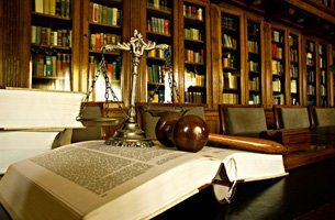 law books, scale of justice and gavel