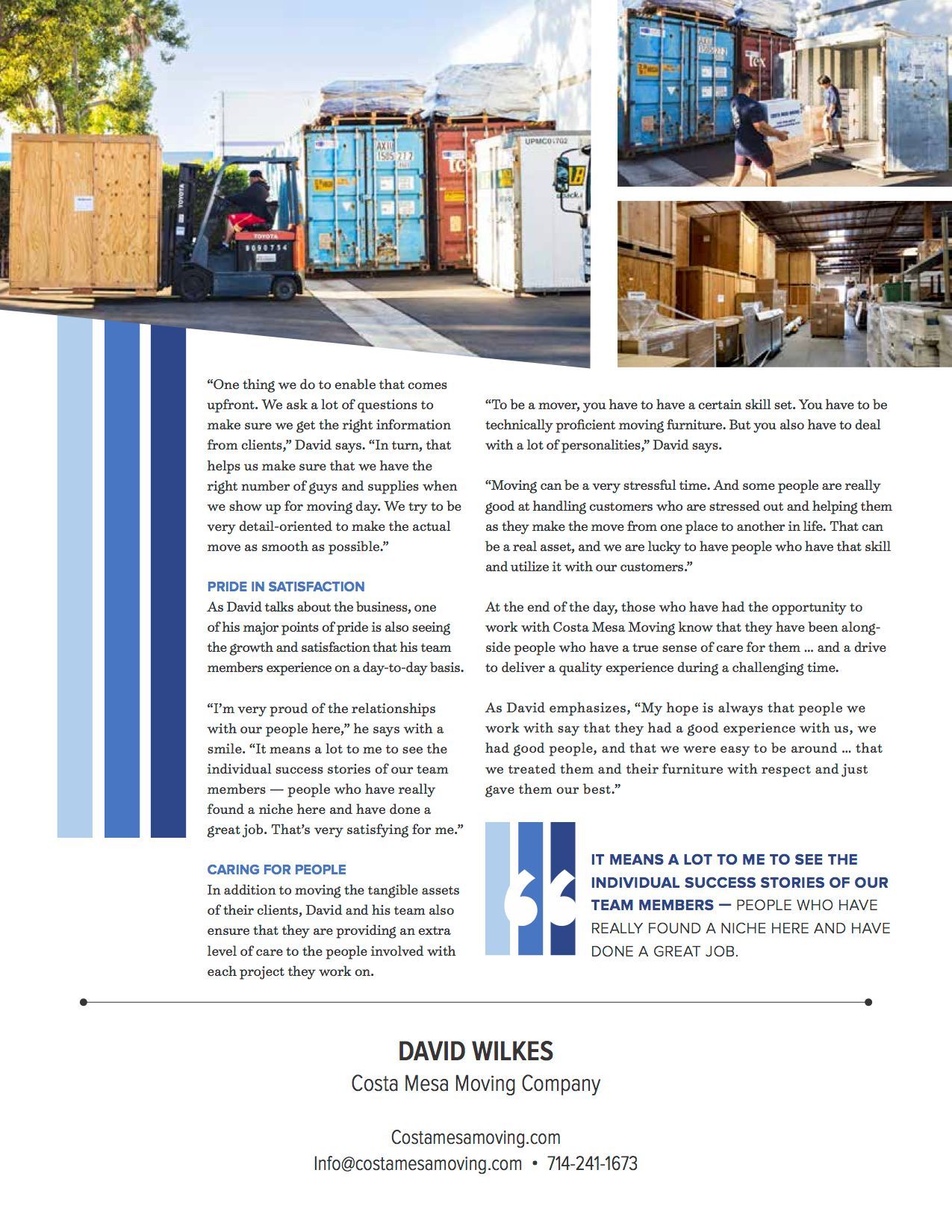 a brochure for a company called David Walkers shows a forklift carrying a container