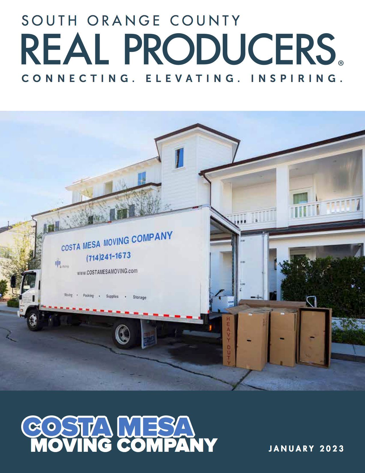 a costa mesa moving company truck is parked in front of a house