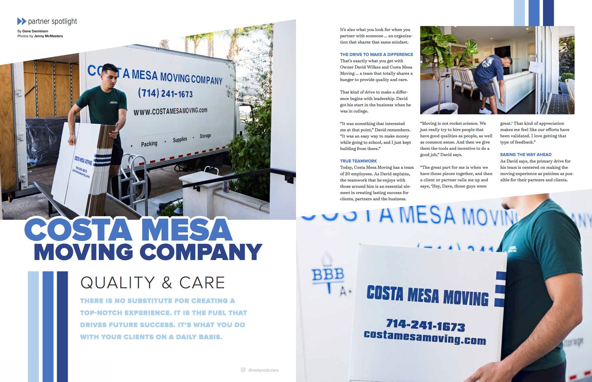 a man is holding a box in front of a costa mesa moving company truck