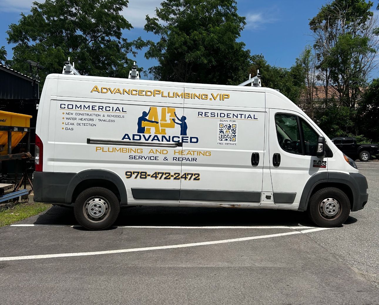 White van with company logo 