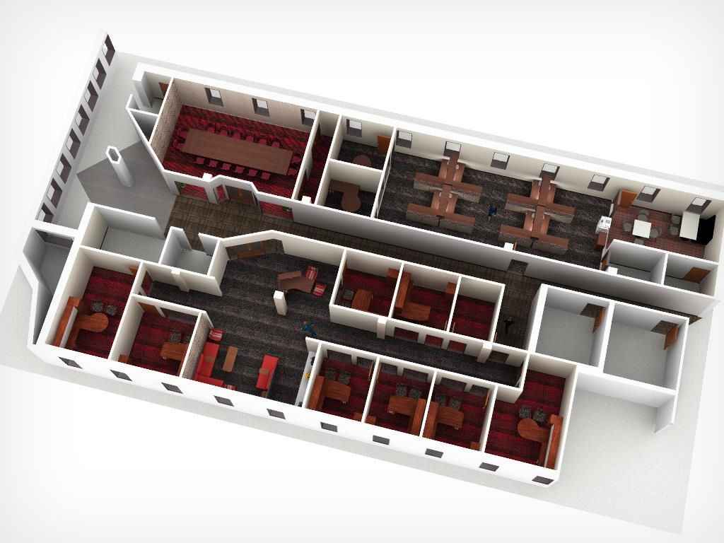 An aerial view of a floor plan of a building
