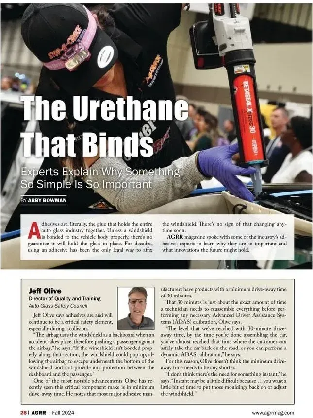 Person applying urethane with a tool. Article headline reads