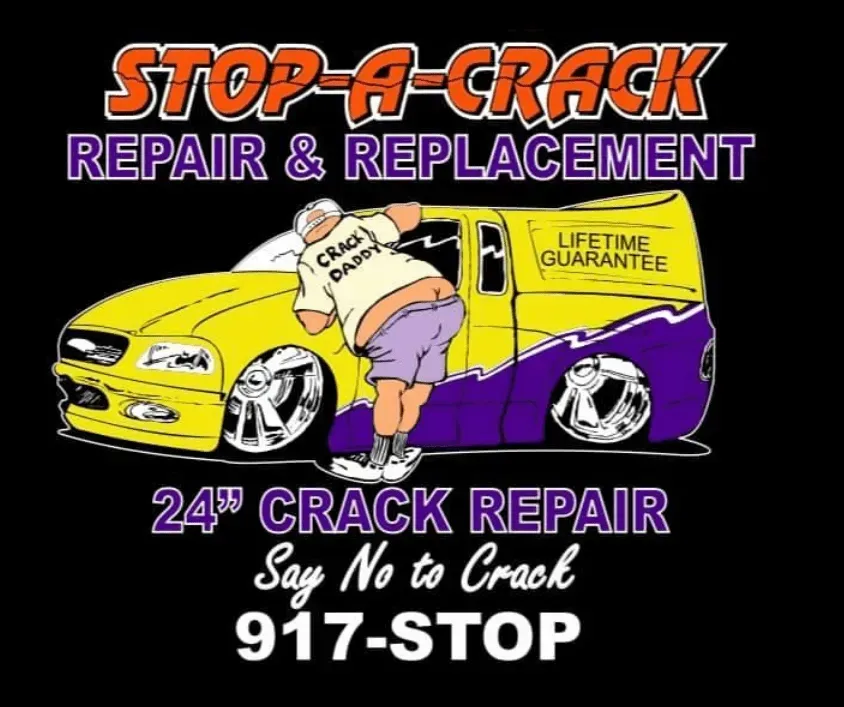 Advertisement for Stop-A-Crack, repair and replacement. A man in 
