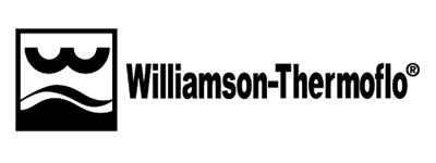 Logo for Williamson-Thermoflo, featuring a stylized “W” above a curved line within a square frame.