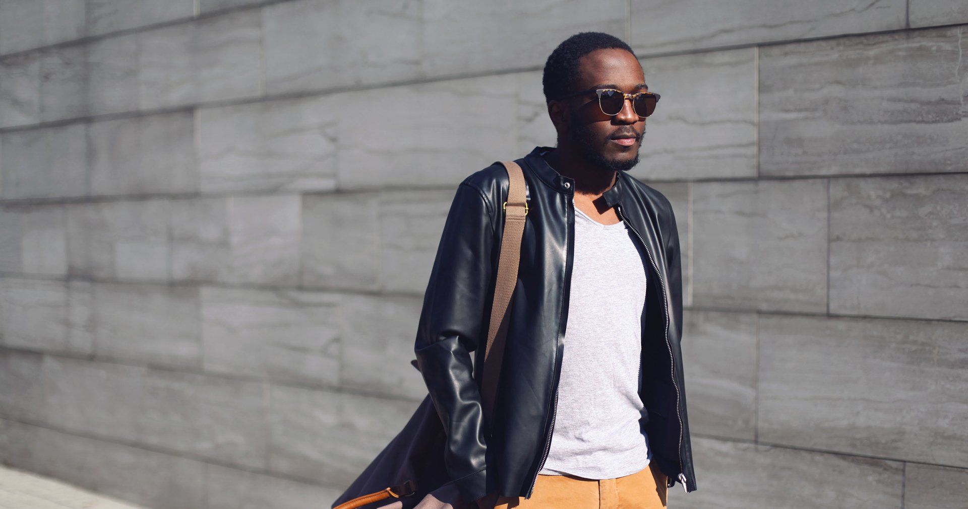 Man wearing leather jacket