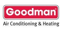Goodman Air Conditioning & Heating logo, red rectangle with white text.