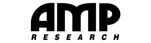 A black and white logo for amp research