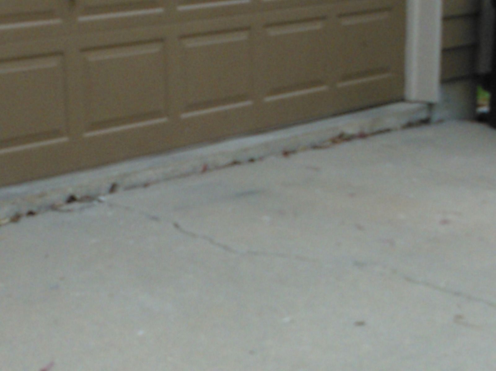 A garage door with a concrete floor in front of it