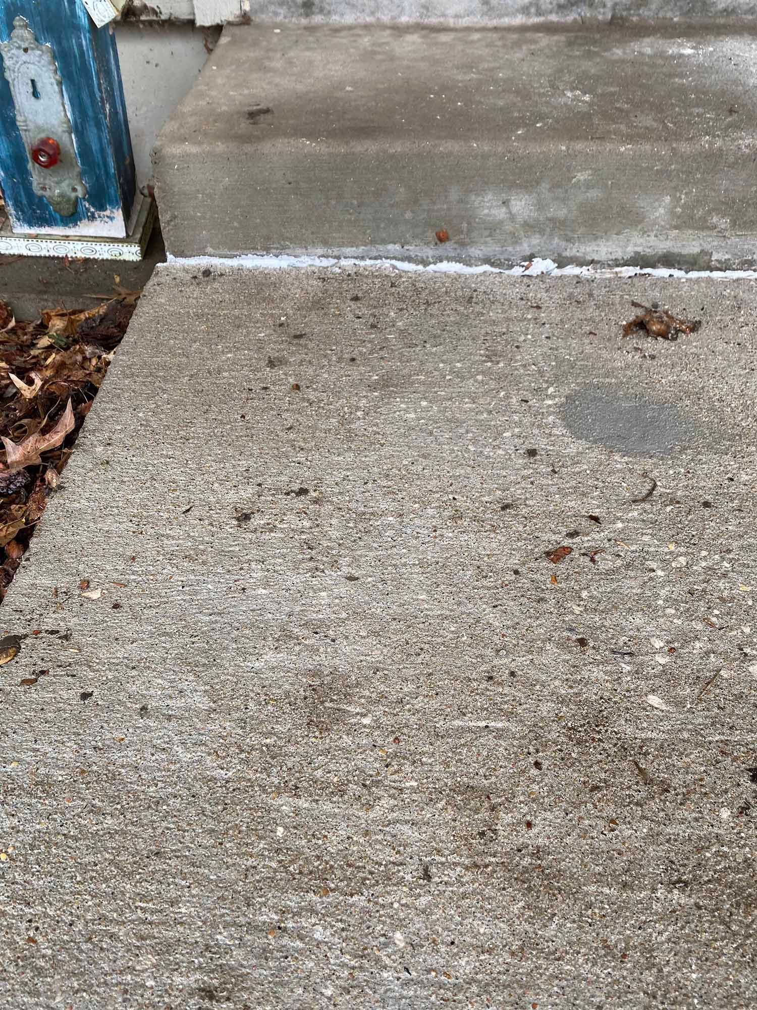 A close up of a concrete sidewalk next to a fire hydrant.