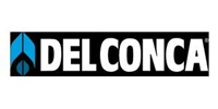 Del Conca brand logo: white text on a black background, with a blue geometric emblem on the left.