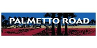 Logo for Palmetto Road featuring white text over a scenic graphic of trees against a blue sky and red landscape.
