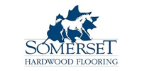 Logo for Somerset Hardwood Flooring featuring a dark blue maple leaf silhouette with a white horse overlay.