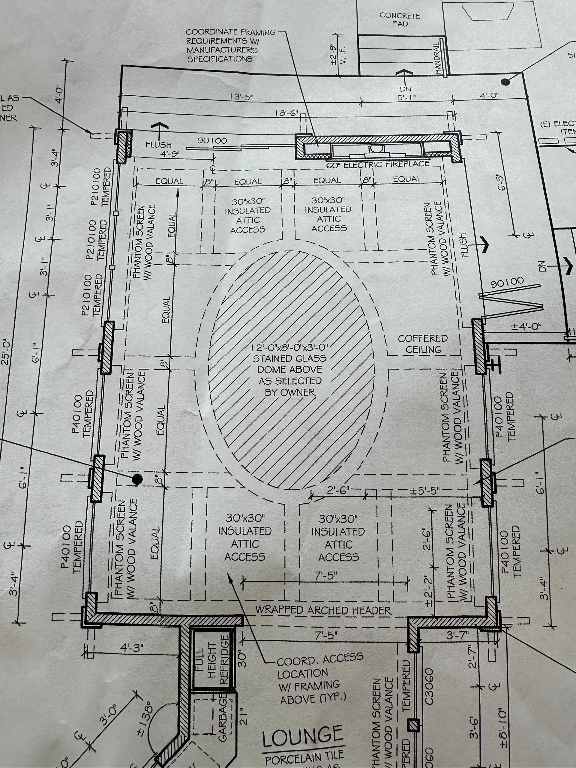 A black and white drawing of a building with a circle in the middle
