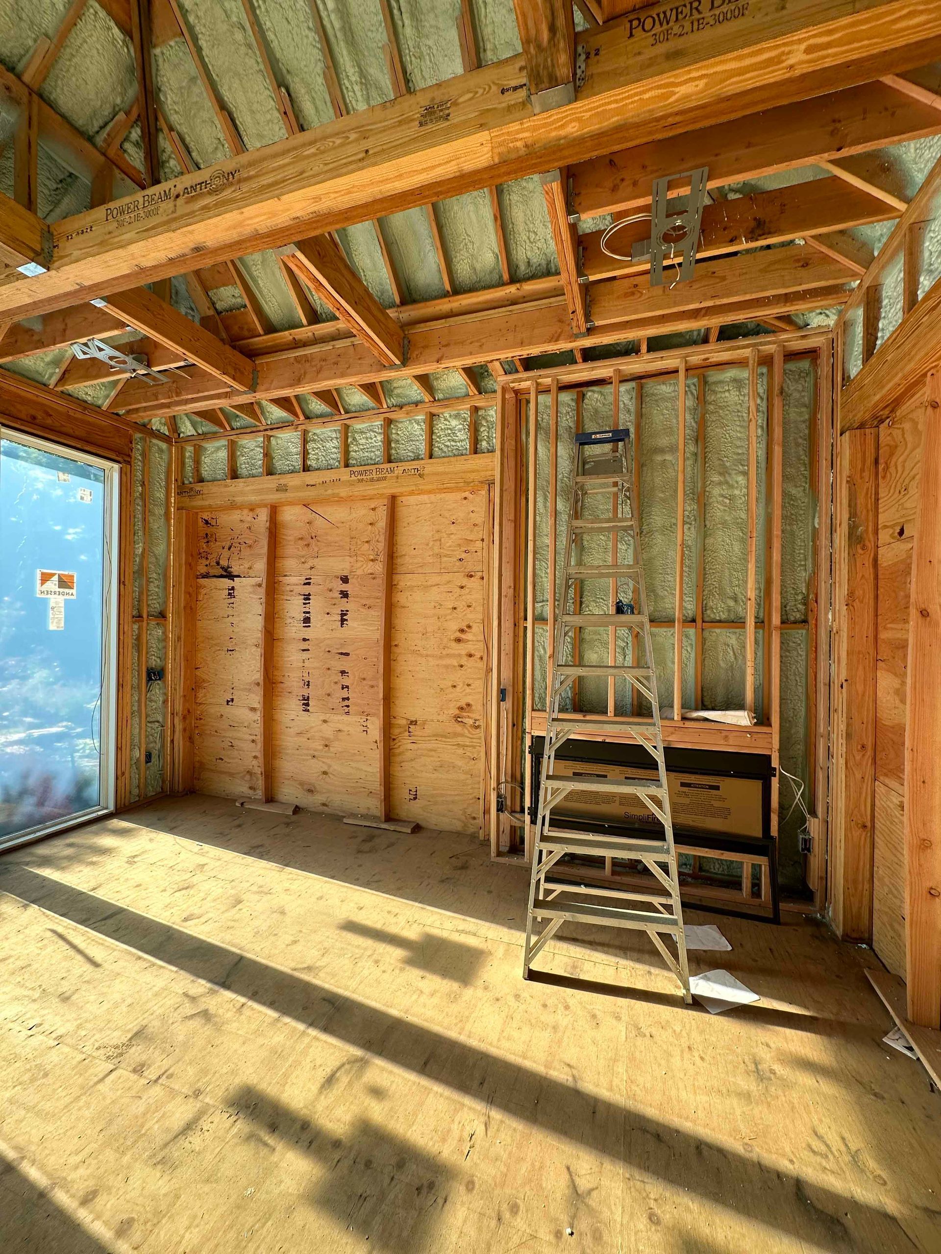 There is a ladder in the middle of the room.