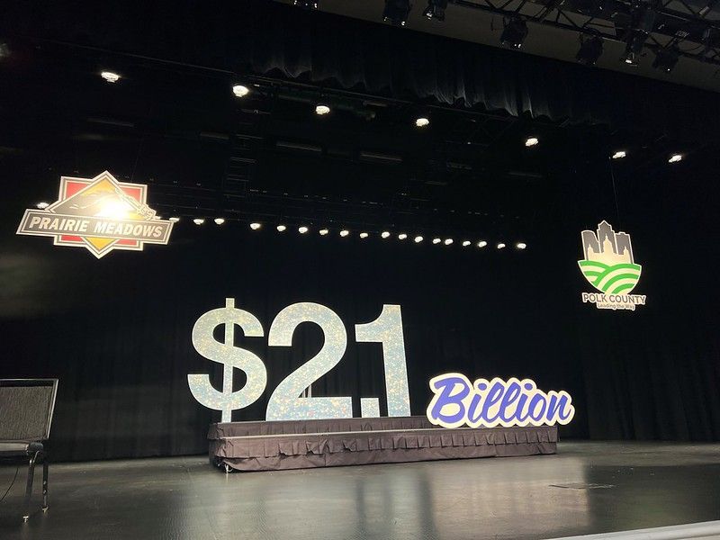 A stage featuring large, illuminated letters reading 