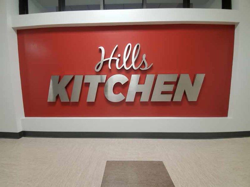 A metal sign reading 