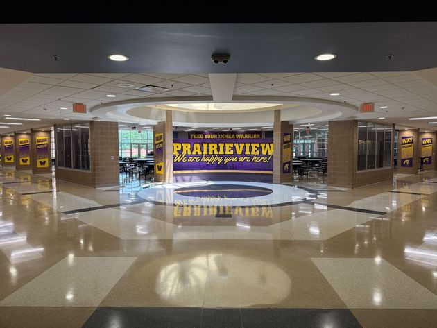 Back view of a red van with 