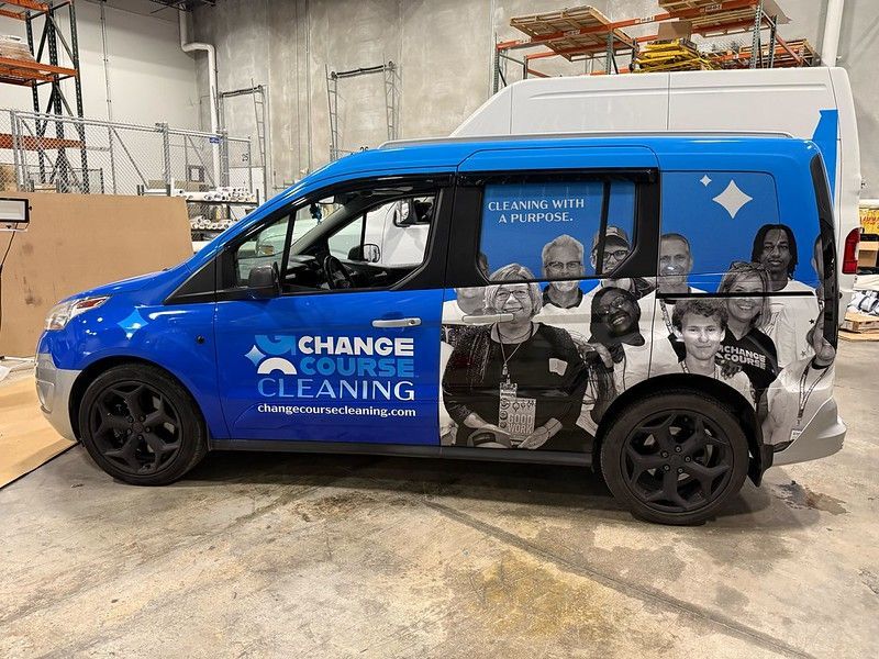 Blue service van with 