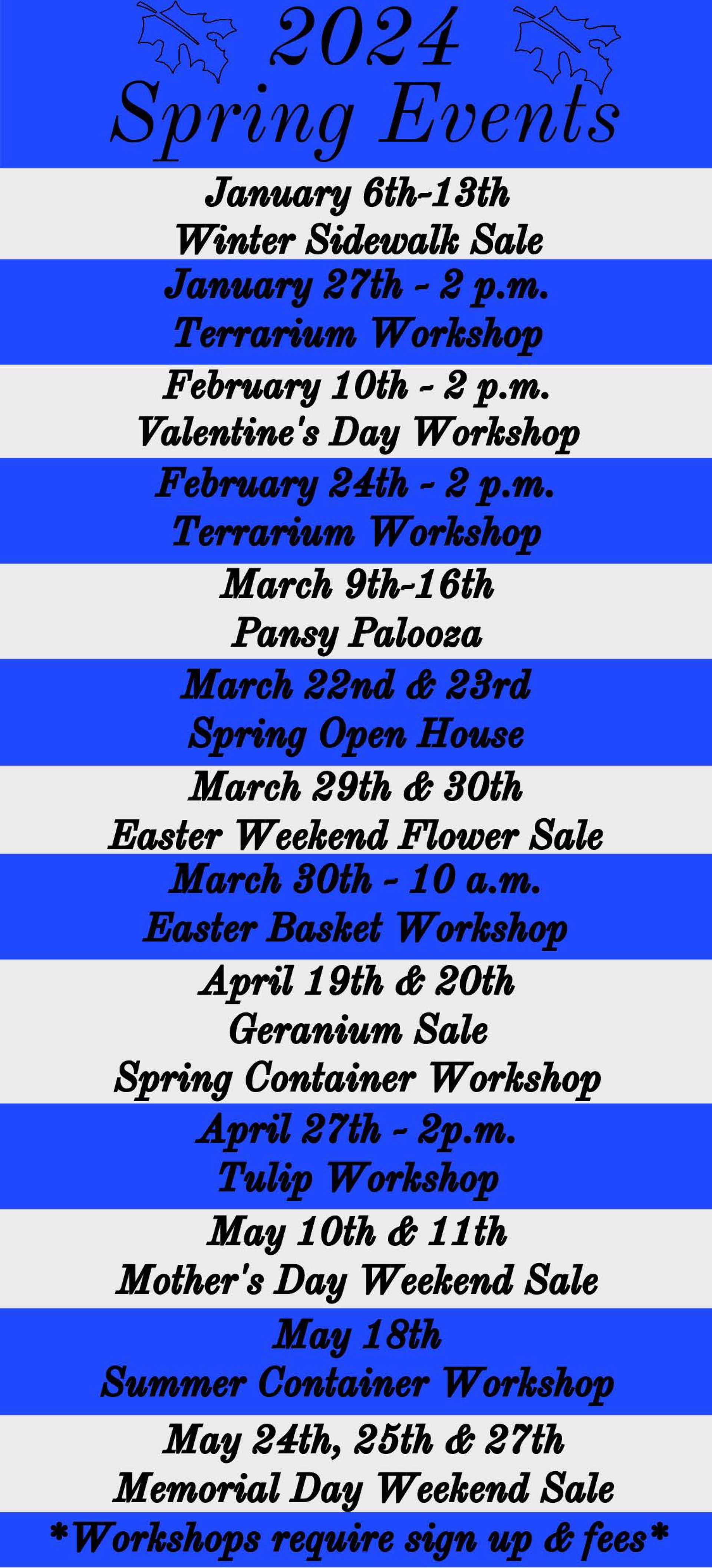 Blueville Nursery Inc 2024 Spring Events