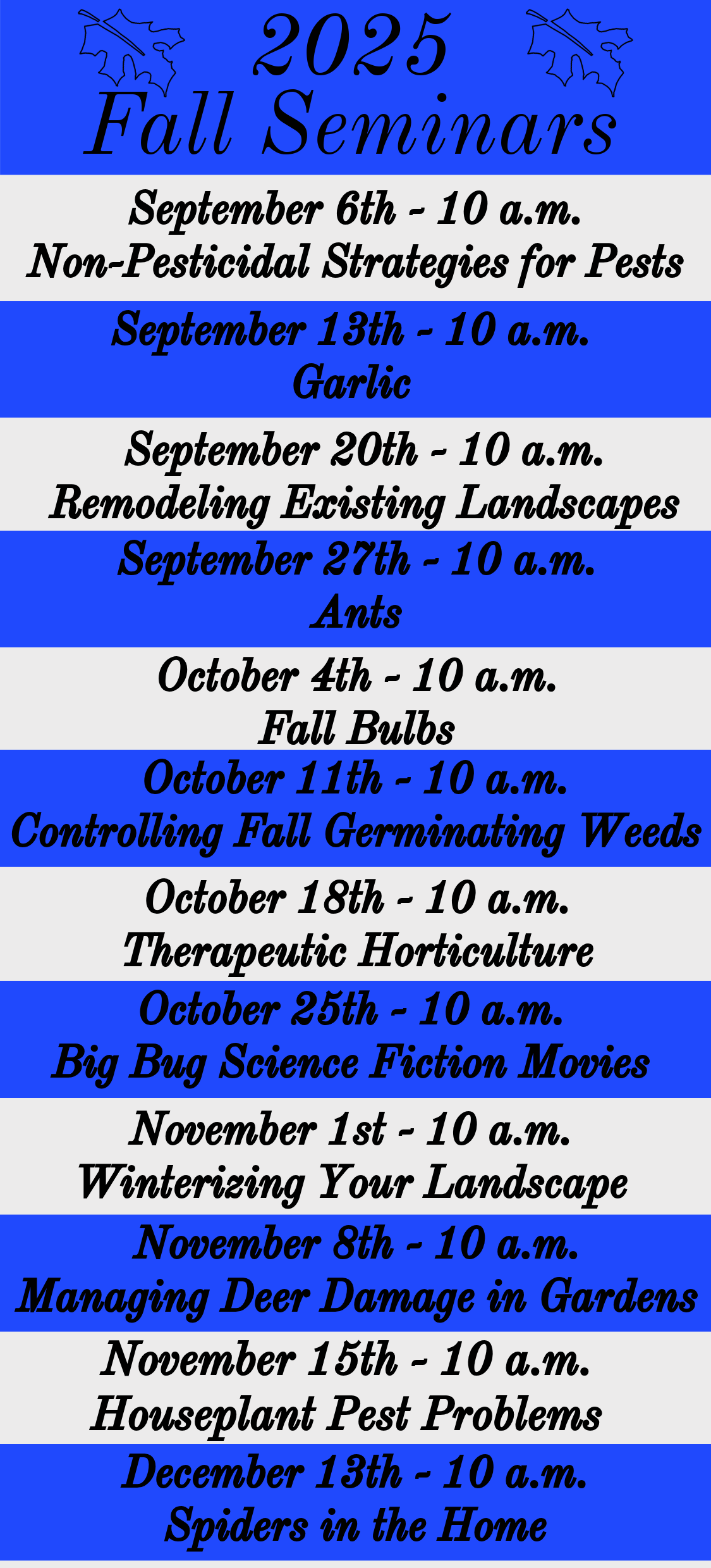 A list of fall seminars for the year 2025