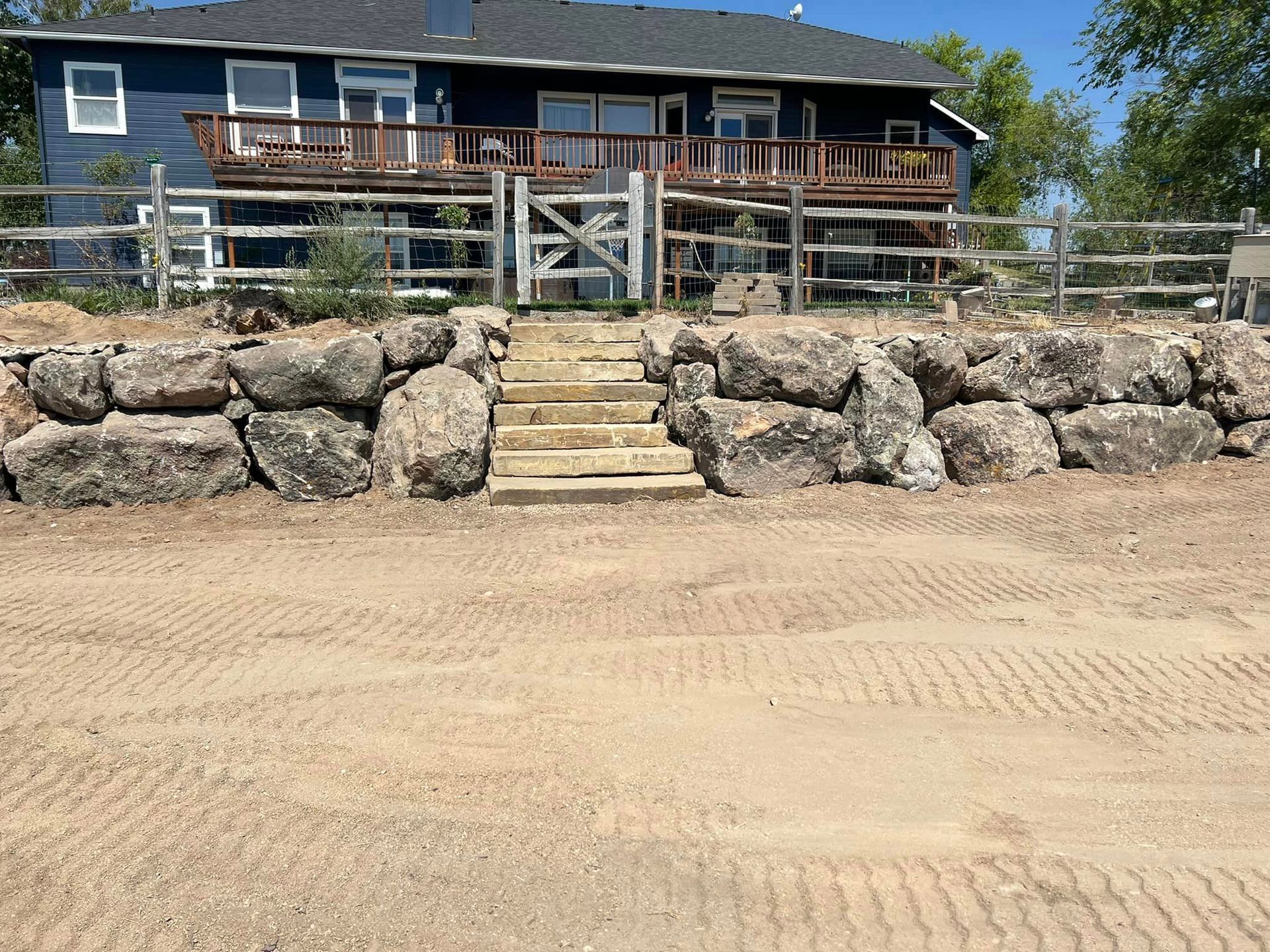 Stone staircase and retaining wall