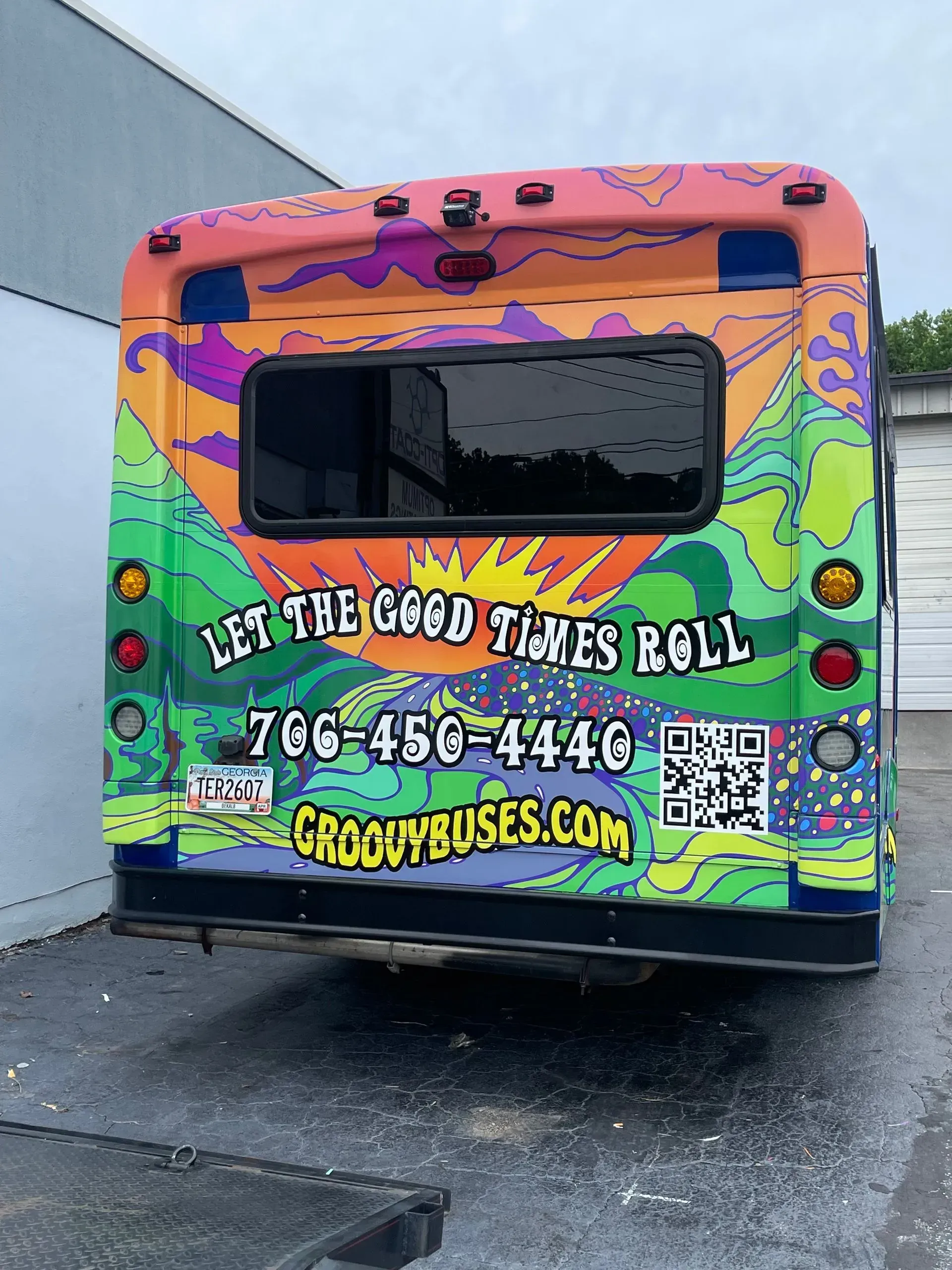 Colorful bus rear with