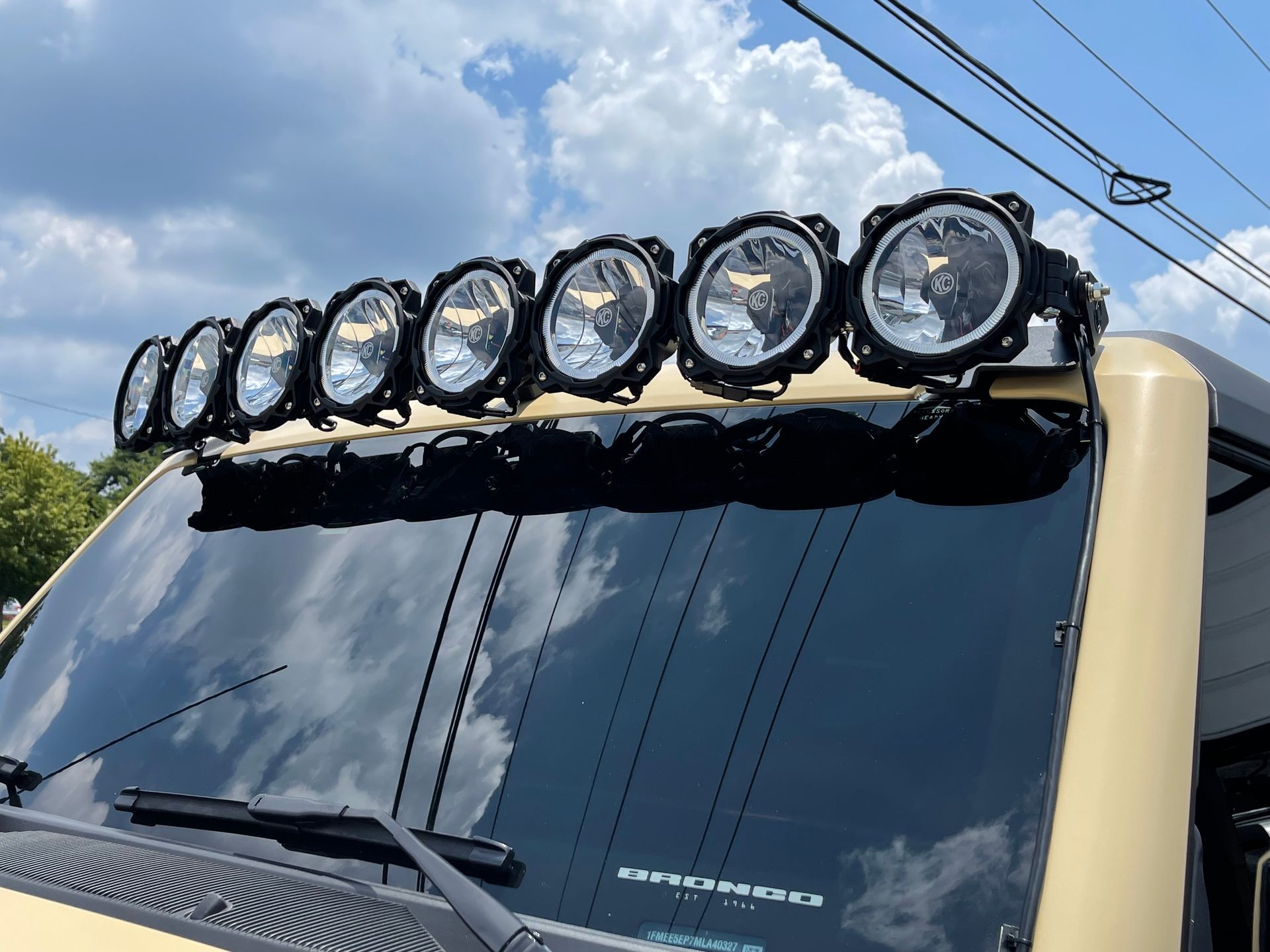 A truck with a bunch of lights on top of it