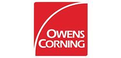 Owens Corning logo in white on a red square background