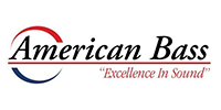American Bass logo: Text with a red and blue curved design, accompanied by the tagline 
