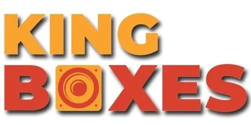 King Boxes logo in orange and red with a speaker icon.