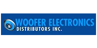 Logo of Woofer Electronics Distributors Inc. with a speaker graphic on a blue background.