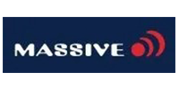Logo for Massive, a company with white text on a blue background, and red signal icon.