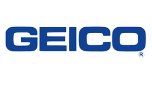 GEICO logo: Blue letters on a white background.