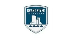 Grand River Insurance logo: Blue shield with cityscape, white text.