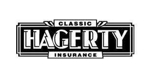 Hagerty Classic Insurance logo in black and white, featuring text inside a rectangular border.