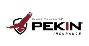 Pekin Insurance logo: a red eagle in flight within a shield, beside the company name in black.