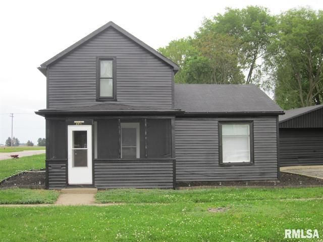 Gray two-story house with black trim