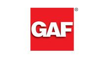A red and white logo for a company called gaf.