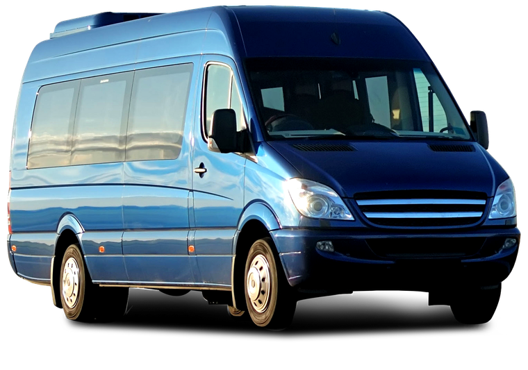 A blue sprinter van