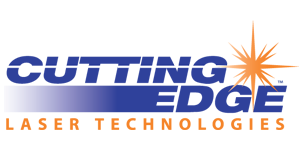 Cutting Edge Laser Technologies logo with blue text, orange starburst, and purple gradient.